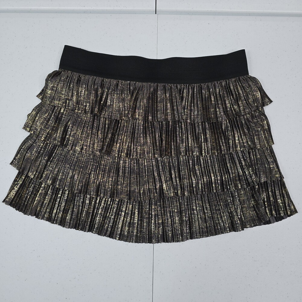 Vintage One Clothing Ruffled Gold/Black Ruffled/Pleated Mini Skirt Dance/Party
